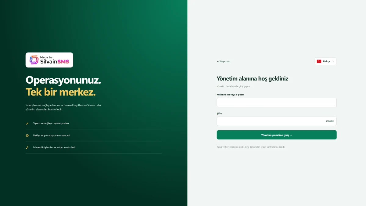 SilvainSMS  SMS Onay Scripti · Admin Paneli Görüntüleri 1